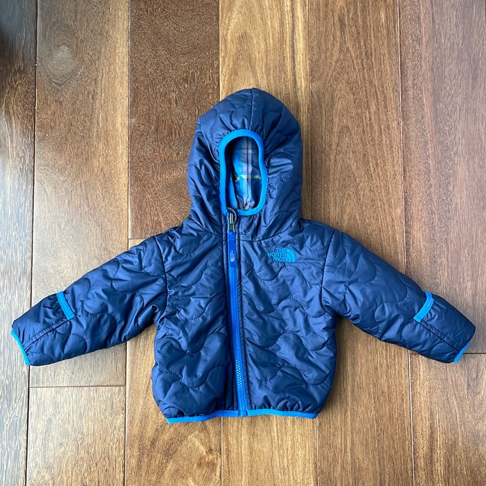 Infant boys blue North face reversible jacket size 3-6 months